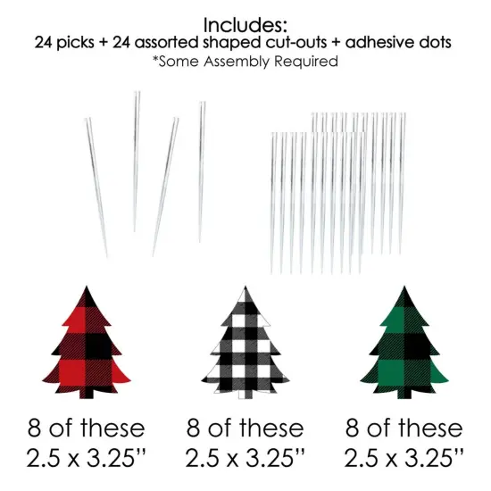 Big Dot of Happiness Holiday Plaid Trees - Dessert Cupcake Toppers - Buffalo Plaid Christmas Party Clear Treat Picks - Set of 24 {7}
