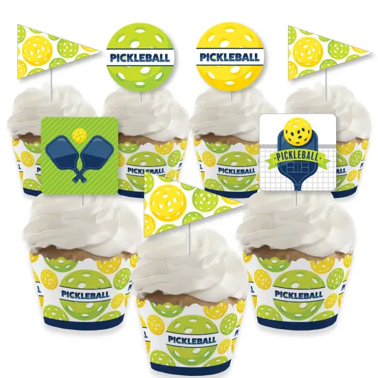 Big Dot of Happiness Let&rsquo;s Rally - Pickleball - Cupcake Decoration - Birthday or Retirement Party Cupcake Wrappers and Treat Picks Kit - Set of 24 {1}