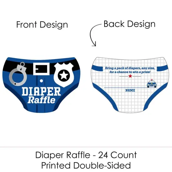 Big Dot of Happiness Calling All Units - Police - Diaper Shaped Raffle Ticket Inserts - Cop Baby Shower Activities - Diaper Raffle Game - Set of 24 {3}