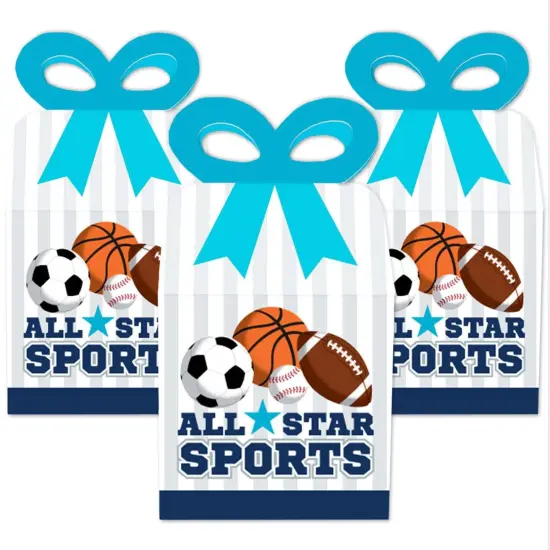 Big Dot of Happiness Go, Fight, Win - Sports - Square Favor Gift Boxes - Baby Shower or Birthday Party Bow Boxes - Set of 12 {3}