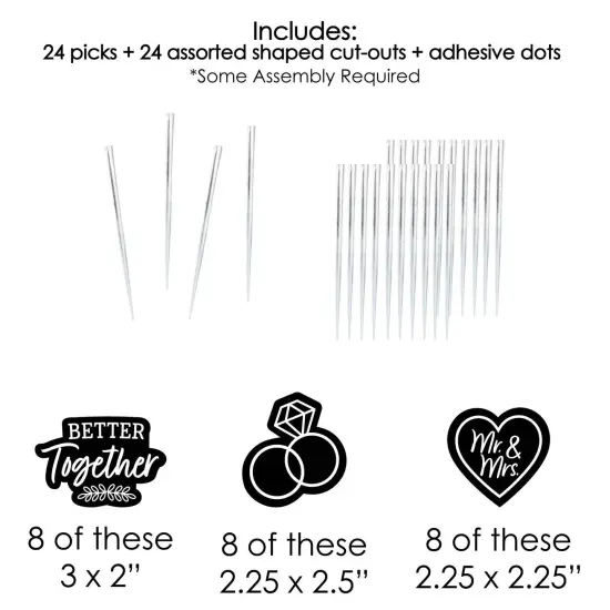 Big Dot of Happiness Mr. and Mrs. - Dessert Cupcake Toppers - Black and White Wedding or Bridal Shower Clear Treat Picks - Set of 24 {7}