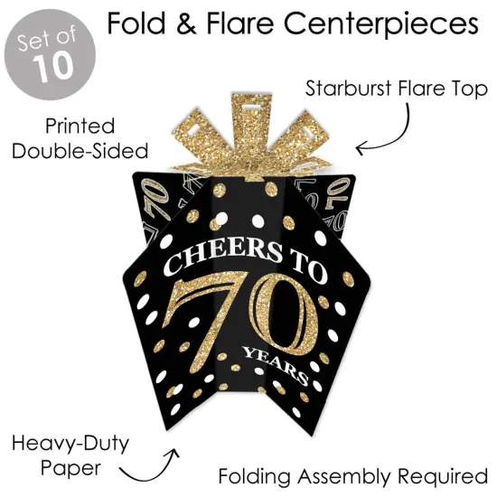 Big Dot of Happiness Adult 70th Birthday - Gold - Table Decorations - Birthday Party Fold and Flare Centerpieces - 10 Count {4}