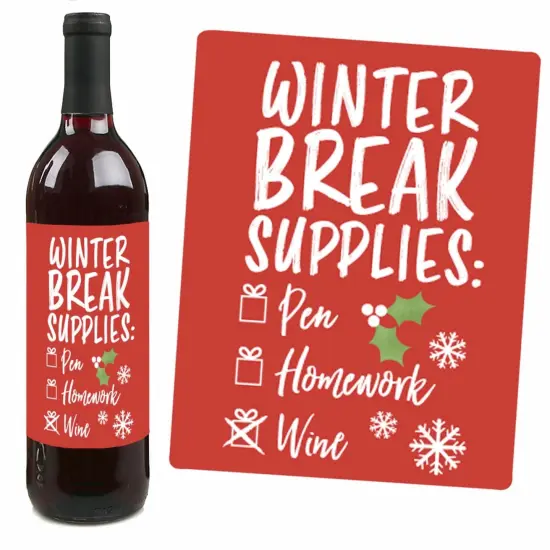 Big Dot of Happiness Teacher Holiday Presents - Teacher Appreciation Christmas Gifts Decor for Women and Men - Wine Bottle Label Stickers - Set of 4 {4}