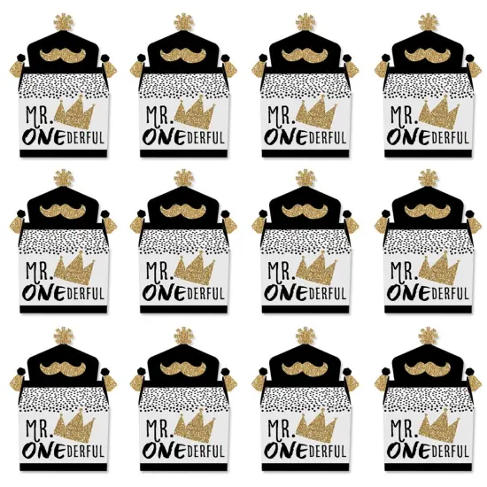 Big Dot of Happiness 1st Birthday Little Mr. Onederful - Treat Box Party Favors - Boy First Birthday Party Goodie Gable Boxes - Set of 12 {6}