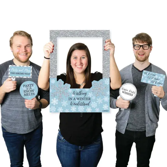 Big Dot of Happiness Winter Wonderland - Snowflake Holiday Party & Winter Wedding Selfie Photo Booth Picture Frame & Props -Printed on Sturdy Material {1}