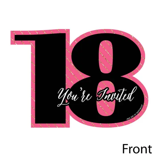 Big Dot of Happiness Chic 18th Birthday - Pink, Black and Gold - Shaped Fill-in Invites - Birthday Party Invitation Cards with Envelopes - Set of 12 {4}