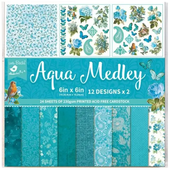 Little Birdie Cardstock 6"X6" 24/Pkg-Aqua Medley {1}