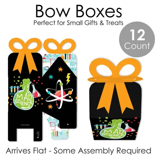 Big Dot of Happiness Scientist Lab - Square Favor Gift Boxes - Baby Shower or Birthday Party Bow Boxes - Set of 12 {7}