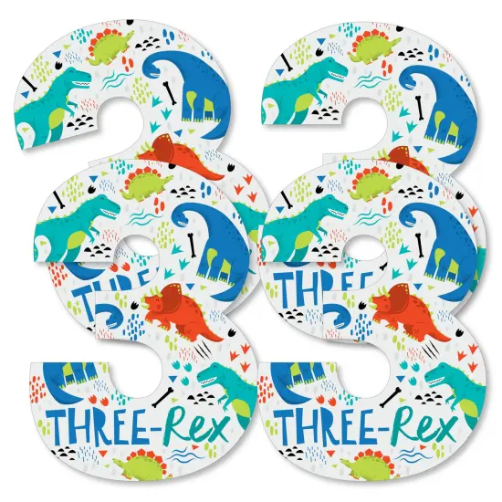 Big Dot of Happiness 3rd Birthday Roar Dinosaur - Three Shaped Decorations DIY Three Rex Dino Third Birthday Party Essentials - Set of 20 {3}