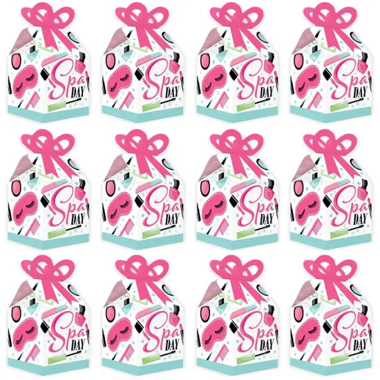 Big Dot of Happiness Spa Day - Square Favor Gift Boxes - Girls Makeup Party Bow Boxes - Set of 12 {6}