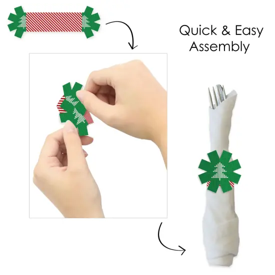 Big Dot of Happiness Ugly Sweater - Holiday and Christmas Party Paper Napkin Holder - Napkin Rings - Set of 24 {6}