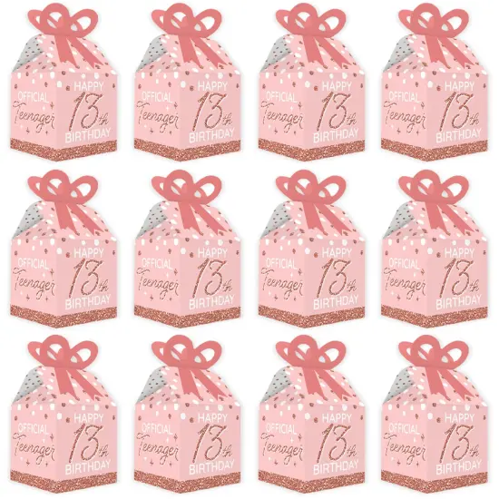 Big Dot of Happiness 13th Pink Rose Gold Birthday - Square Favor Gift Boxes - Happy Birthday Party Bow Boxes - Set of 12 {6}