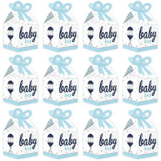 Big Dot of Happiness Hello Little One - Blue and Silver - Square Favor Gift Boxes - Boy Baby Shower Bow Boxes - Set of 12 {6}
