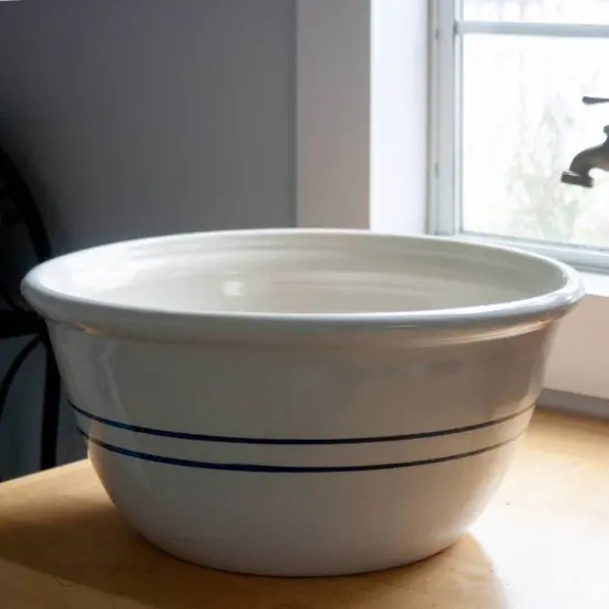 Martinez Pottery Heritage Blue Stripe Stoneware Mixing Bowl Hand Turned 16" {7}