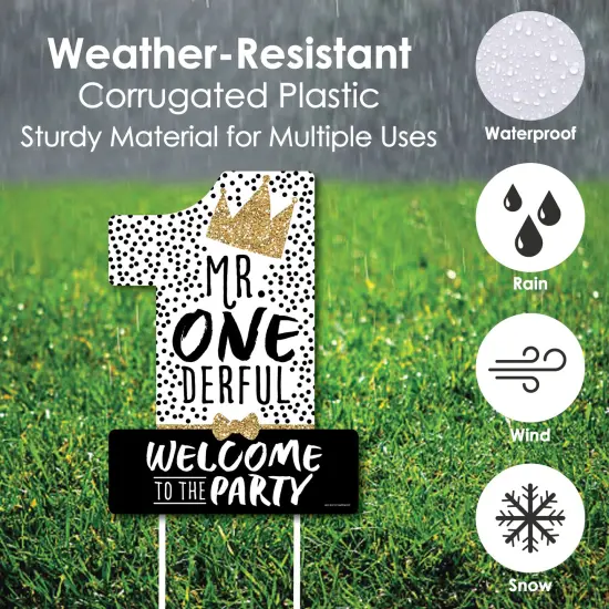 Big Dot of Happiness 1st Birthday Little Mr. Onederful - Party Decorations - Boy First Birthday Party Welcome Yard Sign {4}