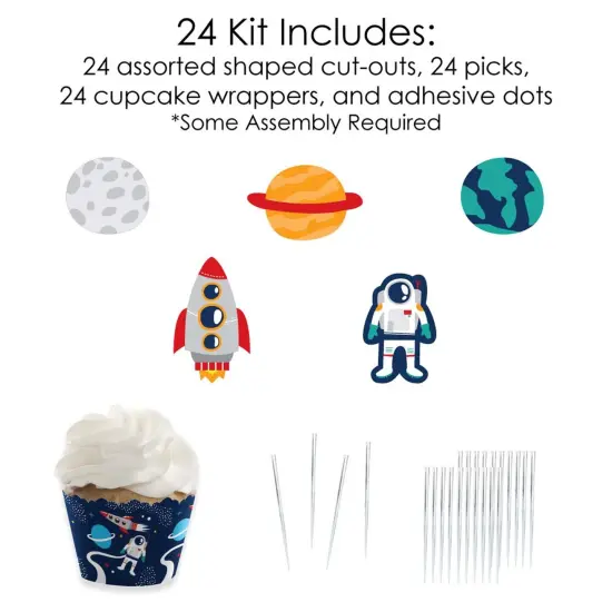 Big Dot of Happiness Blast Off to Outer Space - Cupcake Decoration - Baby Shower or Birthday Party Cupcake Wrappers and Treat Picks Kit - Set of 24 {6}