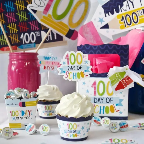 Big Dot of Happiness Happy 100th Day of School - 100 Days Party Round Candy Sticker Favors - Labels Fits Chocolate Candy (1 sheet of 108) {6}