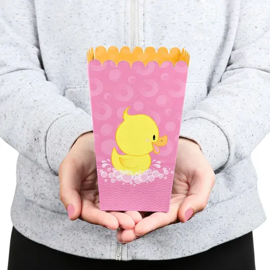 Big Dot of Happiness Pink Ducky Duck - Girl Baby Shower or Birthday Party Favor Popcorn Treat Boxes - Set of 12 {6}