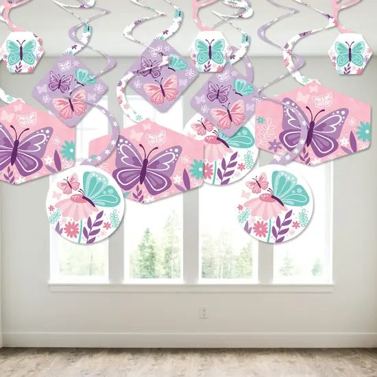 Big Dot of Happiness Beautiful Butterfly - Floral Baby Shower or Birthday Party Hanging Decor - Party Decoration Swirls - Set of 40 {4}