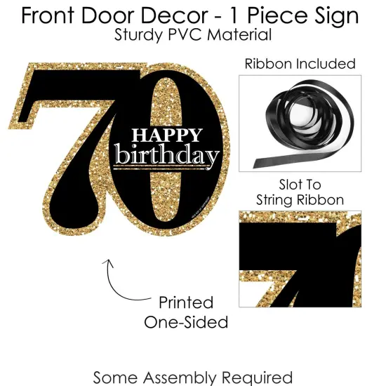 Big Dot of Happiness Adult 70th Birthday - Gold - Hanging Porch Birthday Party Outdoor Decorations - Front Door Decor - 1 Piece Sign {6}