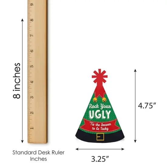 Big Dot of Happiness Ugly Sweater - Mini Cone Holiday & Christmas Party Hats - Small Little Party Hats - Set of 8 {6}