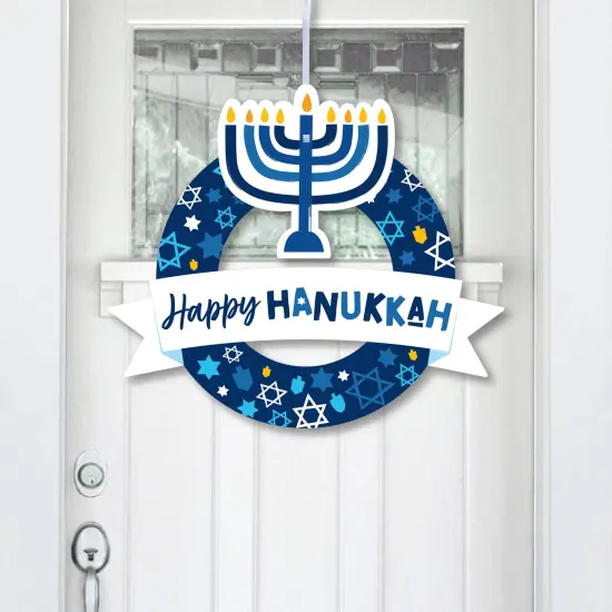 Big Dot of Happiness Hanukkah Menorah - Outdoor Chanukah Holiday Party Decor - Front Door Wreath {1}