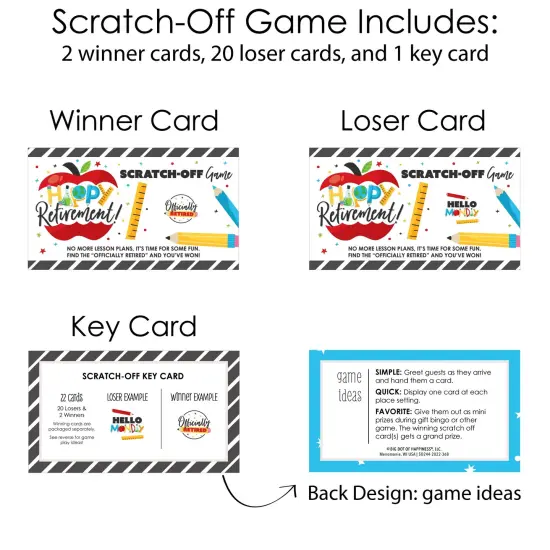 Big Dot of Happiness Teacher Retirement - Happy Retirement Party Game Scratch Off Cards - 22 Count {6}