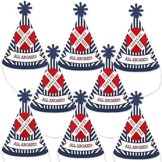 Big Dot of Happiness Railroad Party Crossing - Mini Cone Steam Train Birthday Party or Baby Shower Hats - Small Little Party Hats - Set of 8 {1}