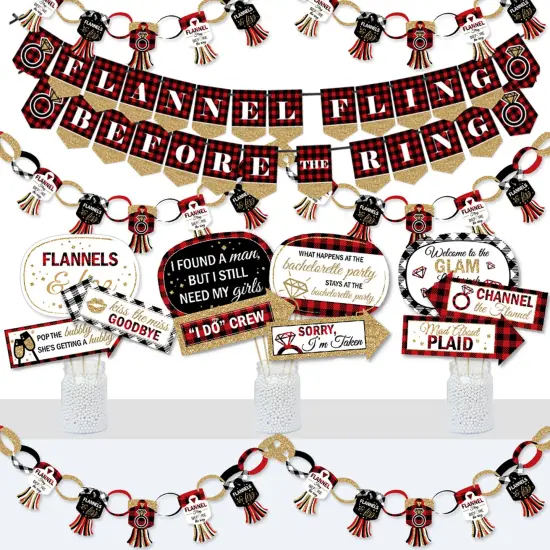 Big Dot of Happiness Flannel Fling Before The Ring - Banner & Photo Booth Decorations Buffalo Plaid Bachelorette Party Supplies Kit Doterrific Bundle {1}