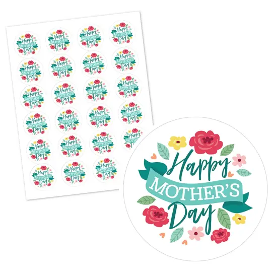Big Dot of Happiness Colorful Floral Happy Mother's Day - We Love Mom Party Circle Sticker Labels - 24 Count {3}