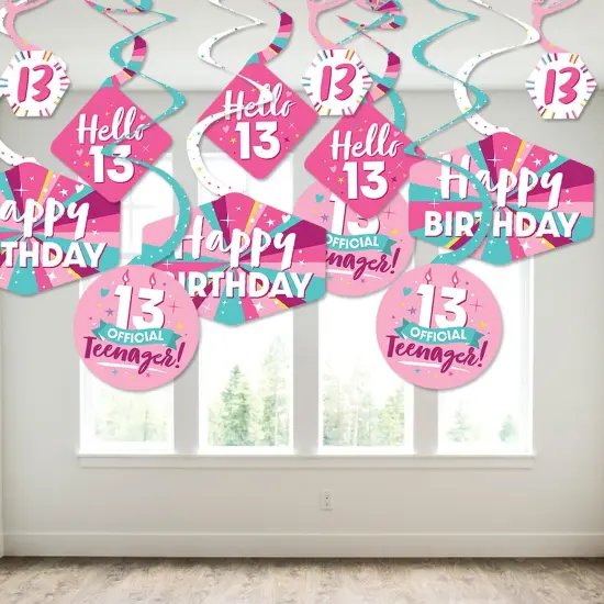 Big Dot of Happiness Girl 13th Birthday - Official Teenager Birthday Party Hanging Decor - Party Decoration Swirls - Set of 40 {4}