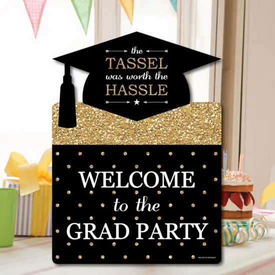 Big Dot of Happiness Gold Graduation Party Decorations - Grad Party Welcome Yard Sign {7}