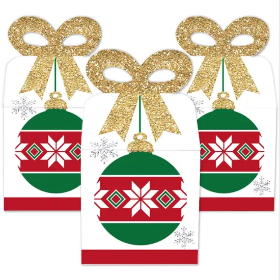 Big Dot of Happiness Ornaments - Square Favor Gift Boxes - Holiday and Christmas Party Bow Boxes - Set of 12 {3}