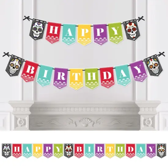 Big Dot of Happiness Day of the Dead - Birthday Party Bunting Banner - Sugar Skull Birthday Party Decorations - Happy Birthday {1}