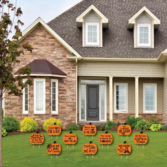 Big Dot of Happiness Funny Trick or Treat? - Pumpkin Lawn Decoration Signs - Outdoor Halloween Yard Decorations - 10 Piece {3}