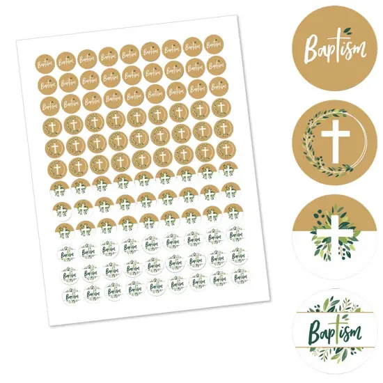 Big Dot of Happiness Baptism Elegant Cross - Religious Party Round Candy Sticker Favors - Labels Fits Chocolate Candy (1 sheet of 108) {3}