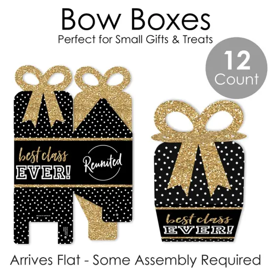 Big Dot of Happiness Reunited - Square Favor Gift Boxes - School Class Reunion Party Bow Boxes - Set of 12 {7}