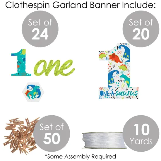 Big Dot of Happiness 1st Birthday Roar Dinosaur - ONEasaurus Dino First Birthday Party DIY Decorations - Clothespin Garland Banner - 44 Pieces {6}