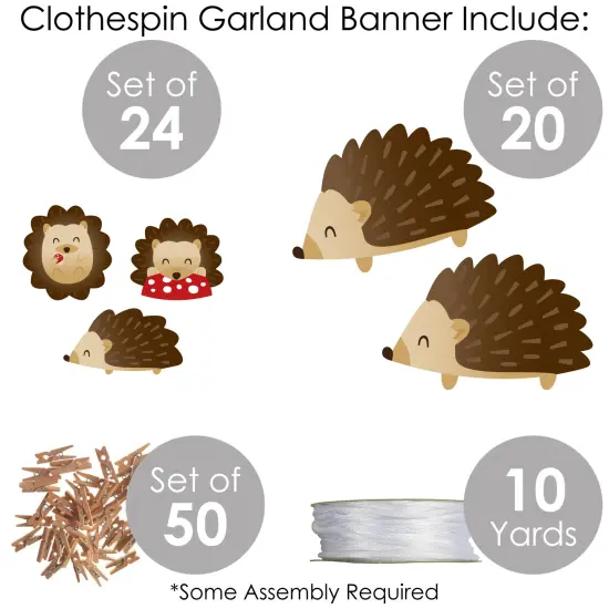 Big Dot of Happiness Forest Hedgehogs - Woodland Birthday Party or Baby Shower DIY Decorations - Clothespin Garland Banner - 44 Pieces {6}