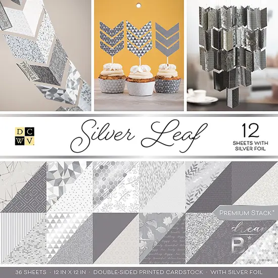 DCWV Double-Sided Cardstock Stack 12"X12" 36/Pkg-Silver Leaf, 18 designs/2 each {1}