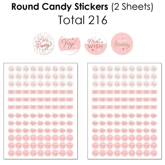 Big Dot of Happiness Pink Rose Gold Birthday - Happy Birthday Party Candy Favor Sticker Kit - 304 Pieces {6}