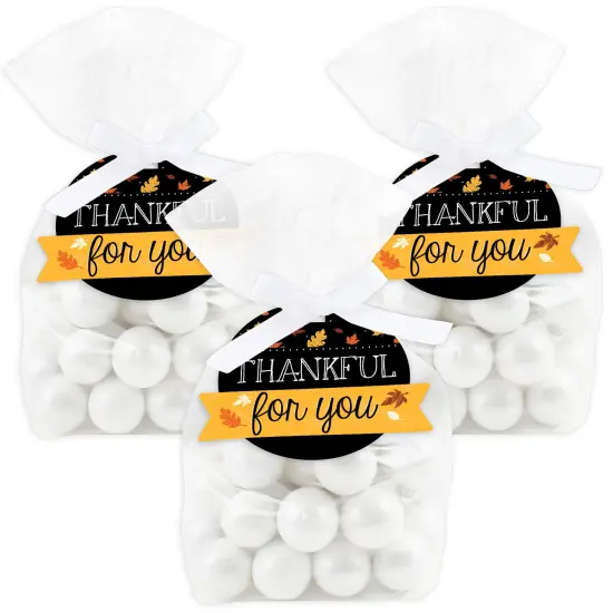 Big Dot of Happiness Give Thanks - Thanksgiving Party Clear Goodie Favor Bags - Treat Bags With Tags - Set of 12 {1}