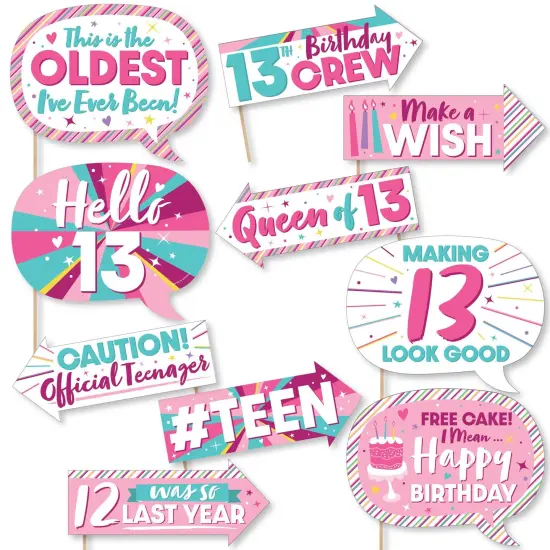 Big Dot of Happiness Funny Girl 13th Birthday - Official Teenager Birthday Party Photo Booth Props Kit - 10 Piece {1}