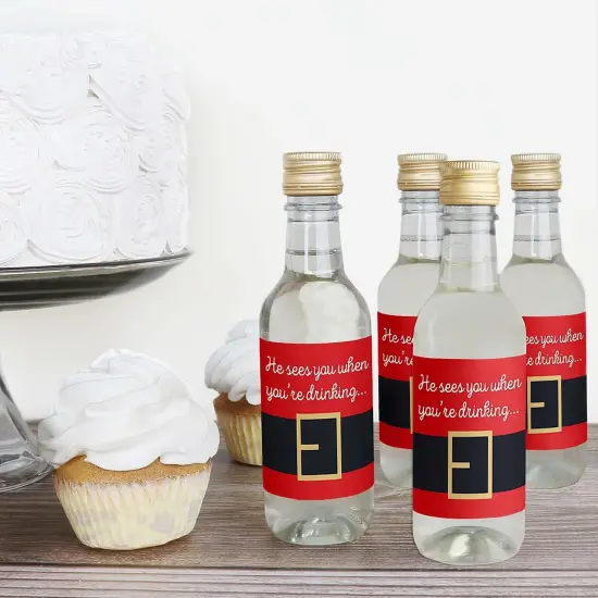 Big Dot of Happiness Santa Claus' Belt - Mini Wine and Champagne Bottle Label Stickers - Christmas Party Favor Gift for Women and Men - Set of 16 {4}