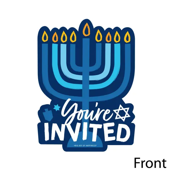 Big Dot of Happiness Hanukkah Menorah - Shaped Fill-In Invitations - Chanukah Holiday Party Invitation Cards with Envelopes - Set of 12 {4}