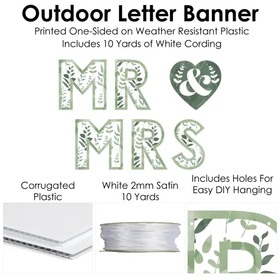 Big Dot of Happiness Boho Botanical Bride - Greenery Bridal Shower and Wedding Party Decorations - Mr and Mrs - Outdoor Letter Banner {6}