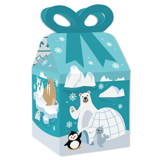 Big Dot of Happiness Arctic Polar Animals - Square Favor Gift Boxes - Winter Baby Shower or Birthday Party Bow Boxes - Set of 12 {1}