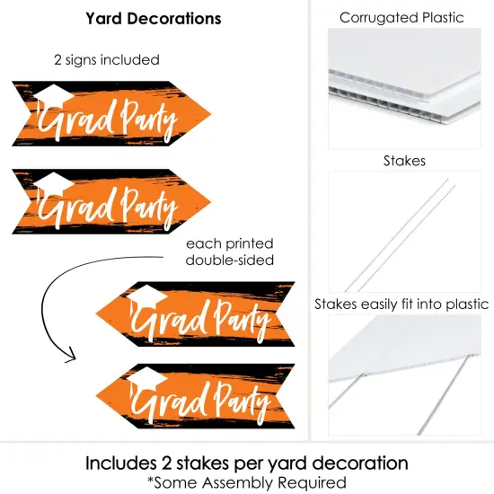 Big Dot of Happiness Orange Graduation Party Sign Arrow - Double Sided Directional Yard Signs - Set of 2 {6}