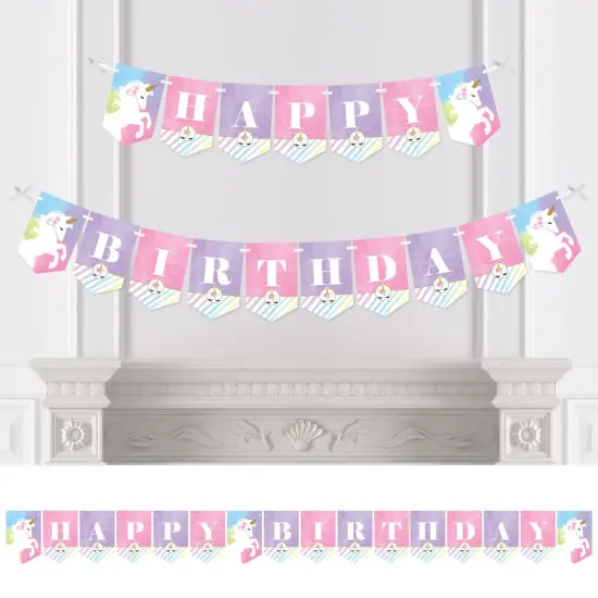 Big Dot of Happiness Rainbow Unicorn - Birthday Party Bunting Banner - Magical Unicorn Party Decorations - Happy Birthday {1}