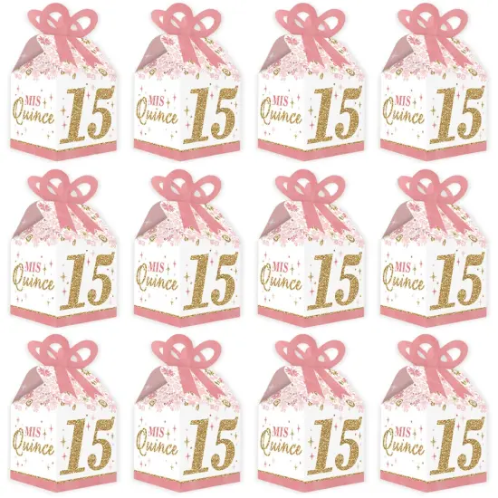 Big Dot of Happiness Mis Quince Anos - Square Favor Gift Boxes - Quinceanera Sweet 15 Birthday Party Bow Boxes - Set of 12 {6}
